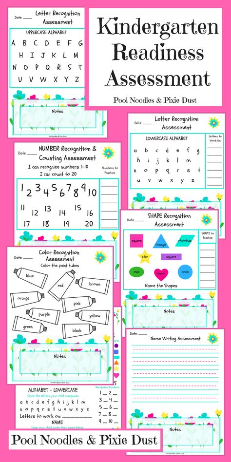 Kindergarten Readiness Assessment - Pool Noodles & Pixie Dust Kindergarten Readiness Assessment, Kindergarten Readiness Checklist, Kindergarten Assessment, Preschool Assessment, Preschool Prep, Kindergarten Prep, Alphabet Kindergarten, Kindergarten Readiness, Kindergarten Lesson Plans