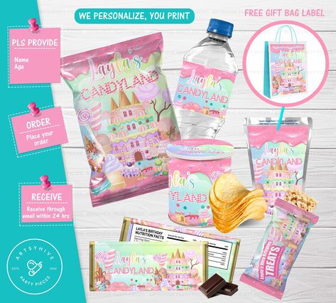 Candyland Gift Bags, Candyland Theme Treats, Candyland Party Favors, Customized Party Favors, Candyland Birthday Party Decorations, Candyland Birthday Party, Candy Land Party, Candyland Theme, Candy Land Birthday