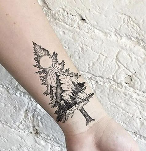 Adventure Tattoos For Couples, Creek Tattoo Ideas, Hills And Valleys Tattoo, Colorado Inspired Tattoos, National Park Tattoos, Outdoor Tattoo For Women, Mountains And Ocean Tattoo, Montana Tattoo Ideas, Northern Tattoo