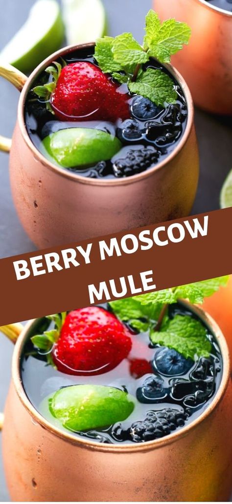 Berry Moscow Mule Recipe, Vodka Berry Cocktail, Blueberry Moscow Mule Recipe, Blueberry Mule Cocktail, Blueberry Drinks Alcohol, Berry Cocktail Recipes, Berry Moscow Mule, Blueberry Mule, Blueberry Moscow Mule