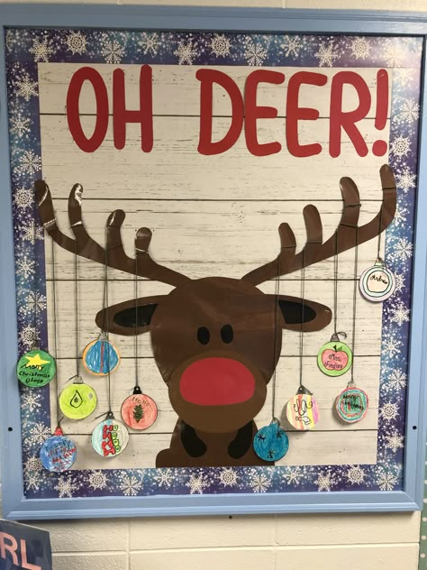 Oh Deer Bulletin Board, Deer Bulletin Board Ideas, Christmas Toddler Ideas, Reindeer Bulletin Board, 4th Grade Bulletin Boards, Reindeer Bulletin Boards, Twos Activities, Bulletin Board For Classroom, Snow Facts