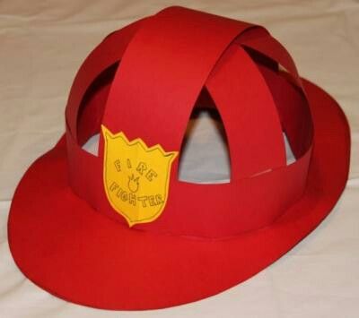 Firefighter Helmet Craft, Fire Fighter Dramatic Play Preschool, Fireman Hat Craft, Firefighter Hat Template, Firefighter Hat Craft, Fire Hydrant Craft, Fireman Crafts, Recycled Crafts Kids Projects, Community Helpers Crafts