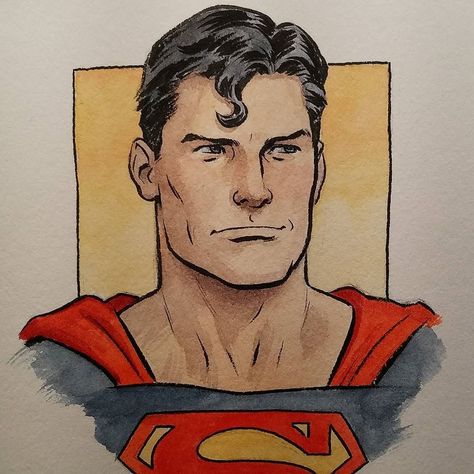 Superman by Paolo Rivera Superman Drawing Sketches, Super Man Drawing, Superman Art Drawing, Superman Watercolor, Comic Watercolor, Tmnt Sketch, Superman Painting, Superman Sketch, Paolo Rivera