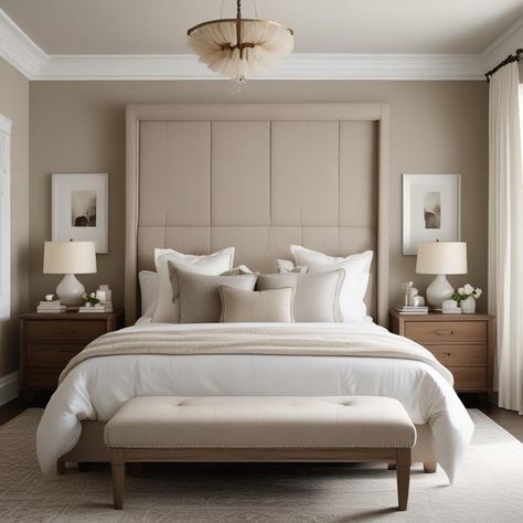 🛏️ Cozy bedroom vibe with a big bed & tall headboard. Neutral bedding + accent pillows. 🛋️ Comfy bench at the foot. 🌟 Elegant rug & classic wooden side tables. 🕯️ Ceramic lamps for soft light. 🖼️ Simple art on walls. 🪟 White curtains & fancy chandelier topping it off. ✨#BedroomGoals #HomeDecor
#odastudioAI #odaAIstudio #odastudio
#bedroomdecor #bedroomdesign #bedroomideas #bedroominspiration #masterbedroom #cozybedroom #modernbedroom #bedroomstyle #bedroomfurniture #chicbedroom Tall Headboard Ideas, Tall Headboard Bedroom Ideas, Fancy Chandelier, Bovis Homes, Big Headboard, Art On Walls, Comfy Bench, 2024 Bedroom, Wooden Side Tables