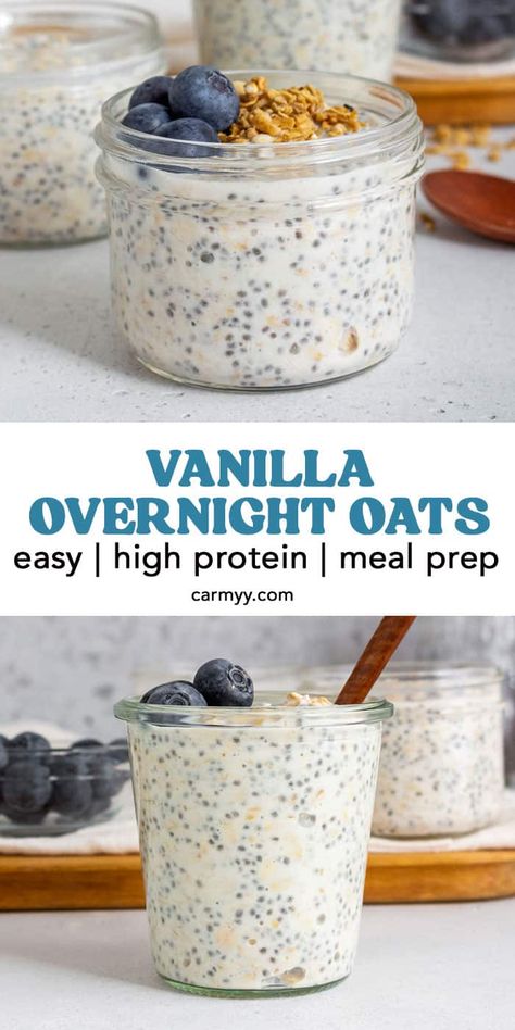 One Serving Overnight Oats, High Protein Chia Seed Breakfast, Chia Seeds Yogurt, Chia Seed Overnight Oats, Overnight Oats With Chia Seeds, Vanilla Overnight Oats, Overnight Oats Recipe Easy, Overnight Oat Recipes, Best Overnight Oats