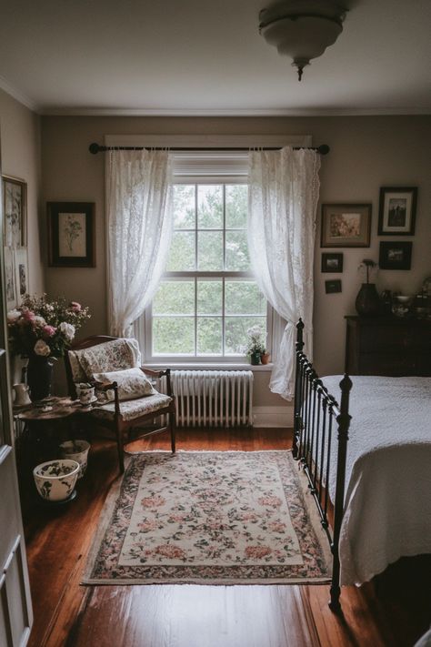 See exactly how to style a dark boho bedroom with these tips and tricks. Cottage Bedroom Aesthetic, Dream Cottage House, Country Cottage Aesthetic, Grandma Room, Comfy Bedrooms, Dark Boho Bedroom, Vintage Farmhouse Bedroom, 1800s Home, Country House Bedroom