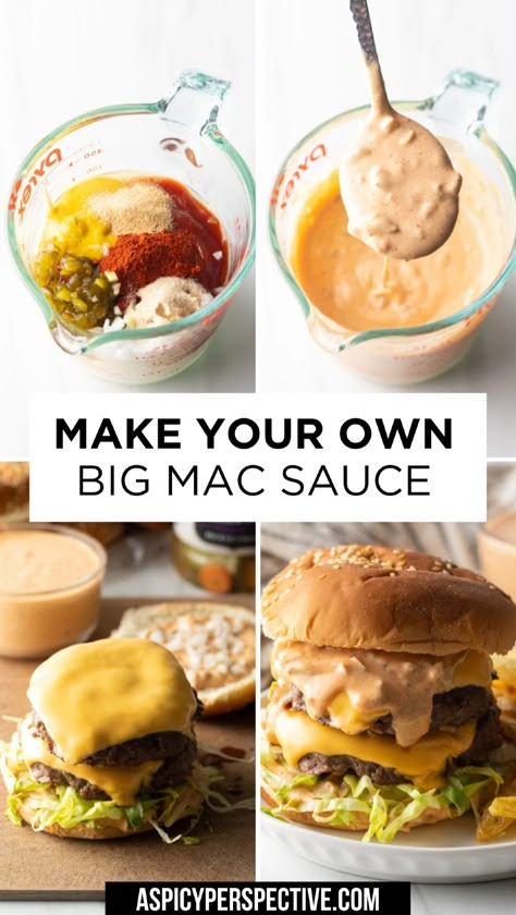 Learn how to make Big Mac sauce at home with this easy Big Mac sauce recipe. This homemade version uses simple Big Mac sauce ingredients like ketchup, pickle juice, and onion powder for a quick and creamy sauce. Perfect for burgers, tacos, or salads, this Big Mac sauce copycat recipe brings the taste of Big Mac sauce McDonalds straight to your kitchen! Easy Big Mac Sauce Recipe, Easy Big Mac Sauce, Copycat Big Mac Sauce, Big Mac Sauce Recipe Copycat, Copycat Big Mac, Burger Sauces, Homemade Hamburger Patties, Best Homemade Burgers, Homemade Big Mac Sauce