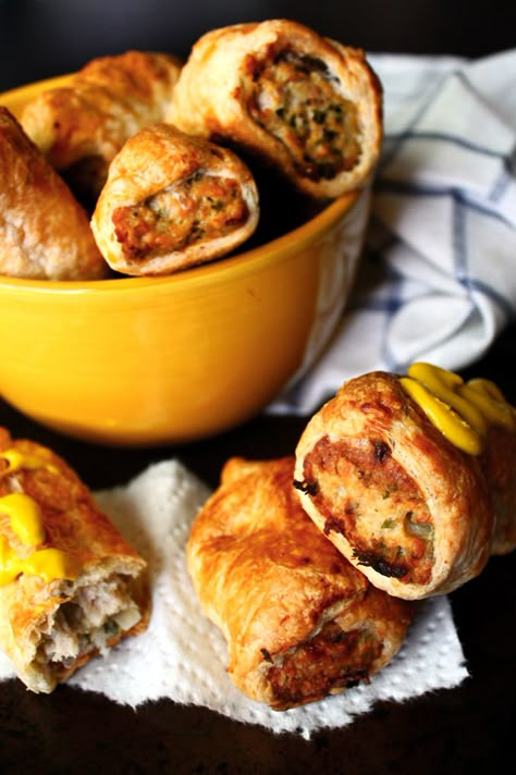 Chicken & Bacon Sausage Rolls Chicken Sausage Rolls, Baked Halibut, Sausage Rolls Recipe, Chicken And Bacon, Sausage Roll, Savoury Pies, Pie Maker, Pies Maker, Savory Pastry