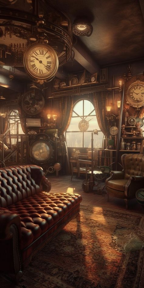 Steampunk Workshop, Steampunk Rooms, Steampunk Interior, Steampunk City, Steampunk Aesthetic, Steampunk House, Fantasy House, Fantasy City, Fantasy Places