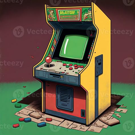 Arcade Game Illustration, Arcade Concept Art, Arcade Machine Illustration, Arcade Drawing, Arcade Reference, Machine Illustration, Retro Arcade Machine, Game Arcade, Props Concept