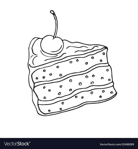 Drawing Of Cake, Slice Of Cake Drawing, Candle Sketch, Simple Cartoon Characters, Cake Sketch, Valentine Vector, Cake Drawing, Outline Images, Slice Of Cake