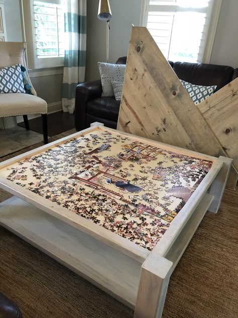 Coffee Table Puzzle Storage, Diy Puzzle Table, Puzzle Tables, Puzzle Table, Diy Puzzle, Table Cafe, Household Furniture, Table Plans, Table Coffee