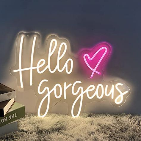 Hello Gorgeous Neon Sign, Wedding Neon Light, Light Words, Neon Wall Signs, Neon Words, Light Quotes, Light Up Signs, Neon Sign Bedroom, Personalized Neon Signs