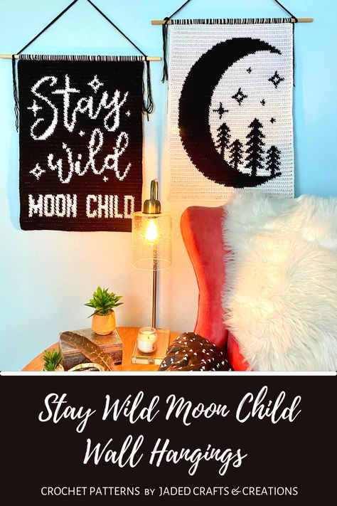 You’ll get both the ‘Wild Moon’ & ‘Stay Wild Moon Child’ wall hanging patterns. From the nursery to the living room, these wall hangings will be the perfect addition to any moon lovers decor! Grid Crochet, Crochet Wall Art, Moon Tapestry, Modern Crochet Patterns, Crochet Wall Hangings, Crochet Mandala Pattern, Stay Wild Moon Child, Wild Moon, Tapestry Crochet Patterns