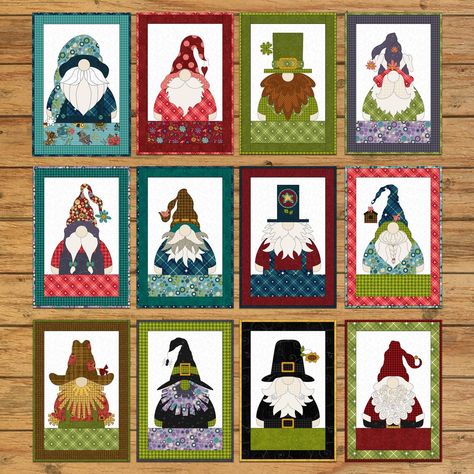 Gnomes Gnome Quilts, Quilted Wall Hangings Patterns, Calendar Quilts, Seasonal Wall Hangings, Paper Calendar, Flowers And Mushrooms, Holidays Calendar, House Quilt Block, Gnome For The Holidays