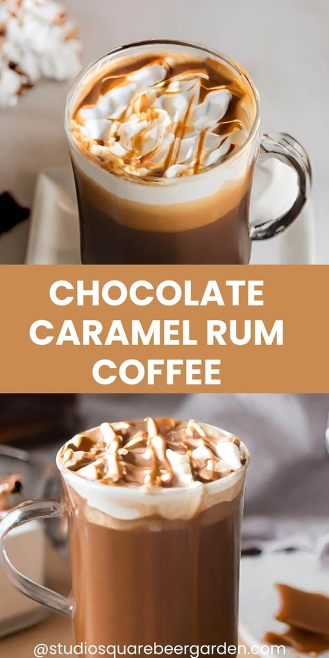 Chocolate Caramel Rum Coffee Rum And Coffee Drinks, Rum Coffee Cocktail, Boozy Coffee Drinks, Coffee Alcoholic Drink, Chocolate Benefits, Honey Coffee, Flavored Rum, Rum Recipes, Caramel Coffee