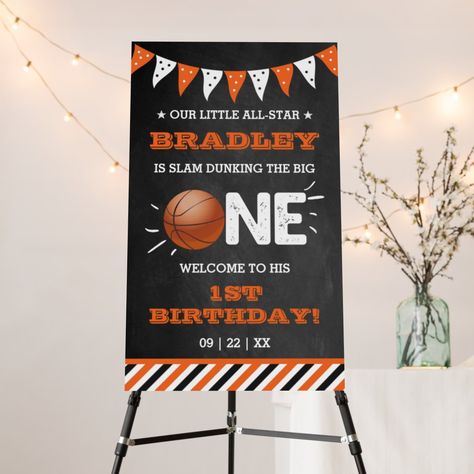 Slam Dunking The Big One | Basketball 1st Birthday Foam Board Basketball 1st Birthday, Welcome Birthday Sign, 1st Birthday Welcome Sign, Birthday Welcome Sign, Basketball Birthday, Welcome Board, The Big One, Birthday Sign, Slam Dunk