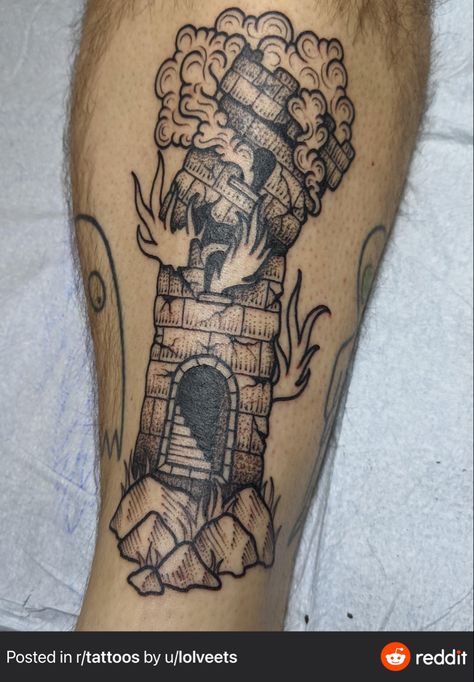 Tower Tarot Tattoo, Tower Tarot Card, The Tower Tarot Card, The Tower Tarot, Tarot Card Tattoo, Tarot Tattoo, Tattoo Back, Card Tattoo, The Tower