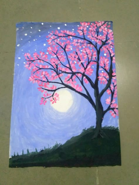 Shadow tree painting Beautiful Tree Drawing Easy, Shadow Painting Ideas Aesthetic, Night Time Tree Painting, Tree Silloutes Painting, Medium Painting Ideas On Canvas, Tree Painting Simple, Easy Tree Painting, Tree Painting Easy, Shadow Tree