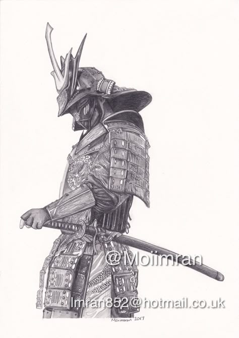 Japanese Warrior Drawing, Anime Tato, Samurai Drawings, Samurai Drawing, Oni Samurai, Ronin Samurai, Small Drawing Room, Samurai Tattoo Design, Armor Drawing