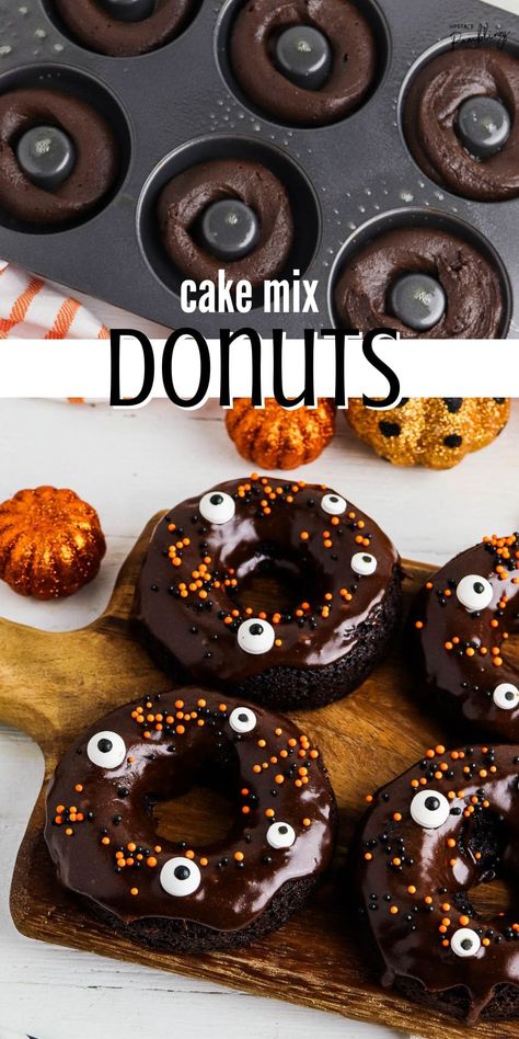 Donuts From Cake Mix How To Make, Cake Mix Doughnuts Recipes, Diy Cake Donuts Recipe, Cakemix Donuts Recipe, Box Cake Donuts Baked, Easy Cake Mix Donut Recipe, Baked Doughnuts Easy Cake Mixes, 2 Ingredient Donut Recipe, Box Cake Donut Recipe