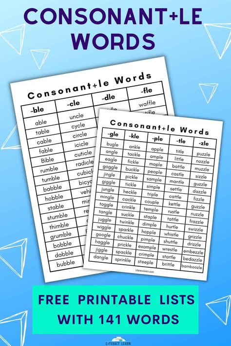 Consonant Le, Le Words, Literacy Classroom, Syllable Division, Syllable Types, Second Grade Reading, Reading Tutoring, I Am A Teacher, Phonics Rules