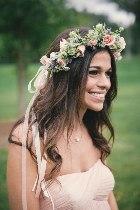 Romantic Lonesome Valley Wedding   Read more - http://www.stylemepretty.com/north-carolina-weddings/2014/03/20/romantic-lonesome-valley-wedding/ Romantic Bridesmaid Hair, Flower Head Wreaths, Floral Crown Wedding, Romantic Wedding Hair, Flowers In Her Hair, Head Wreath, Romantic Hairstyles, Artistic Wedding, Wedding Hair Flowers