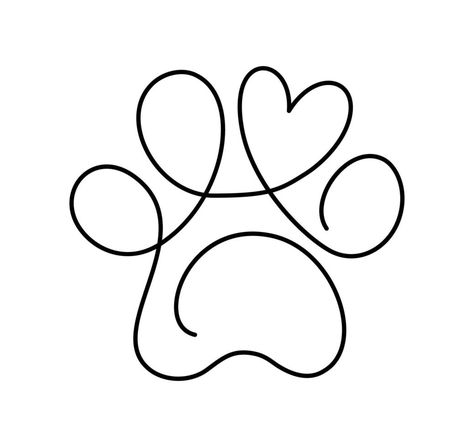 Cat Paws Drawing, Paws Drawing, Cat Paw Drawing, Paw Print Embroidery, Knitted Wire Art, Paw Drawing, Love Concept, Drawing Logo, Dog Line Art