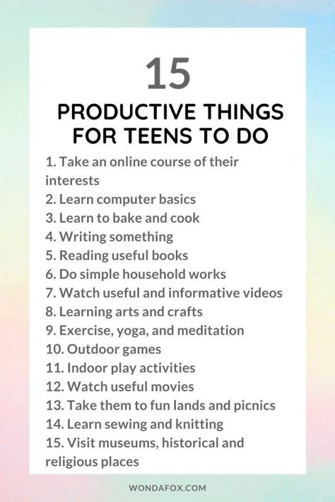 Things To Do To Be More Productive, Teen Goals List, Summer Hobbies For Teens, Productive Things To Do In Summer, Things To Do With Your Brother At Home, What To Study When Bored, What To Do To Be Productive, New Hobbies To Try At Home, Hobbies For Teen Girls Ideas