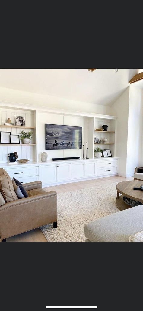 Built In Tv Wall Unit With Fireplace Farmhouse, Built In Media Wall With Fireplace, Living Room Without Fireplace, Built In Wall Units, Living Room Transitional, Built In Entertainment Center, Built In Shelves Living Room, Living Room Wall Units, Living Room Built Ins