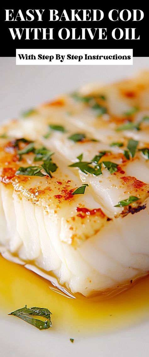 Image for Easy Baked Cod with Olive Oil Cod In Oven Recipes, Baked Cod Recipes Oven Easy, Cod Recipes Baked, Easy Cod Recipes, Cod Recipes Oven, Alaskan Cod Recipe, Pescatarian Dinner, Cod In The Oven, Easy Baked Cod