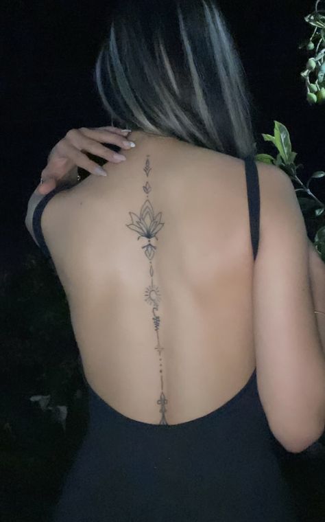 Cute Simple Back Tattoos For Women, Back Of Your Neck Tattoos, Beautiful Spine Tattoos For Women, Spine Tattoos For Women Lotus Flower, Back Tattoo Women Design, Women’s Full Spine Tattoo, Classy Back Tattoos, Back Tattoo Women Simple, Spine Tattoos Butterflies