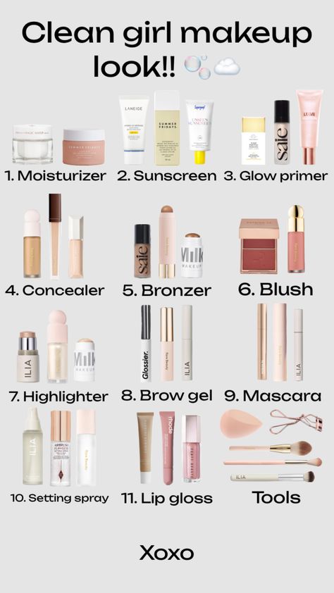 #cleangirl #cleangirlmakeup #makeup #makeuplook #cleangirlaesthetic Makeup Routine Guide, Makeup Collection Goals, Preppy Makeup, Makeup Routines, Clean Girl Makeup, Makeup Order, Simple Makeup Tips, Skin Care And Makeup, Makeup For Black Skin