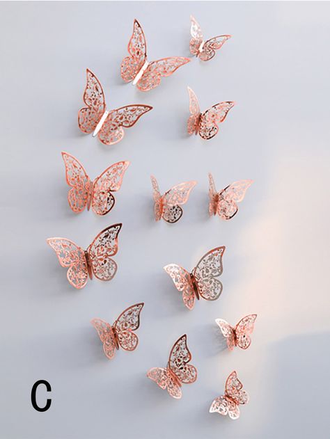 Window Decor Diy, Rose Gold Rooms, Glitter Butterflies, Rose Gold Aesthetic, Rose Gold Butterfly, Diy Wall Stickers, Mirror Room, Tv Cars, Fridge Decor