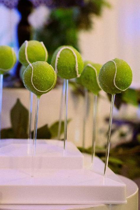 Don't miss this wonderful Wimbledon-themed 40th birthday party! The tennis ball cake pops are so cool! See more party ideas and share yours at CatchMyParty.com Tennis Party Ideas Decoration, Tennis Cake Pops, Tennis Party Food Ideas, Tennis Ball Cake Pops, Tennis Theme Cupcakes, Table Tennis Birthday Cake, Tennis Party Ideas, Tennis Ball Cake, Tennis Ball Themed Dog Party