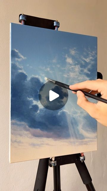 Painting Skies In Oil, Painting Of Clouds Aesthetic, Painting Skies In Acrylic, Sky Art Painting Cloud, How To Draw Clouds Acrylic, Paintings Of Clouds, Landscape Ideas Painting Acrylics, Painting Sky Clouds, How To Paint Backgrounds