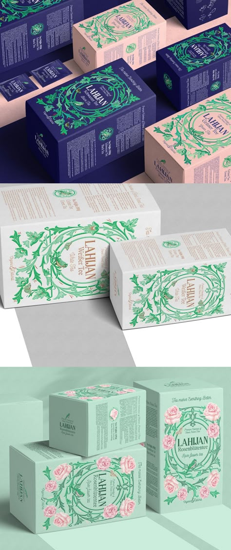 Termeh Moqanloo - A Range of Persian Tea Packaging Design by Termeh Moqanloo – The initial agenda of this design of Iranian tea packaging for export to Europe was based on an illustration in the form of a luxury and at the same time oriental product. – #tea #packagingdesign #wbds Luxury Tea Packaging, Chinese Packaging Design, Rose Packaging, Tea Box Design, Persian Tea, Tea Packaging Design, Eco Packaging, Wrapping Paper Design, Branding Design Packaging