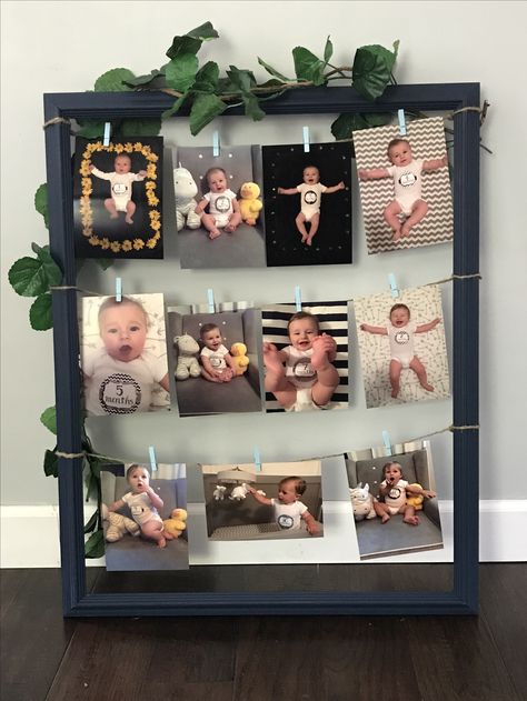 Homemade picture frame for wild one tribal birthday party, 12 months of Beckham 💙 12 Months Of Photos 1st Birthdays, 1st Birthday Picture Banner, 1st Birthday 12 Months Of Pictures, Diy Photo Banner 1st Birthday, First 12 Months Picture Display, Monthly Pictures For 1st Birthday, Diy 12 Month Photo Display, First Birthday Monthly Picture Display, 12 Month Picture Display