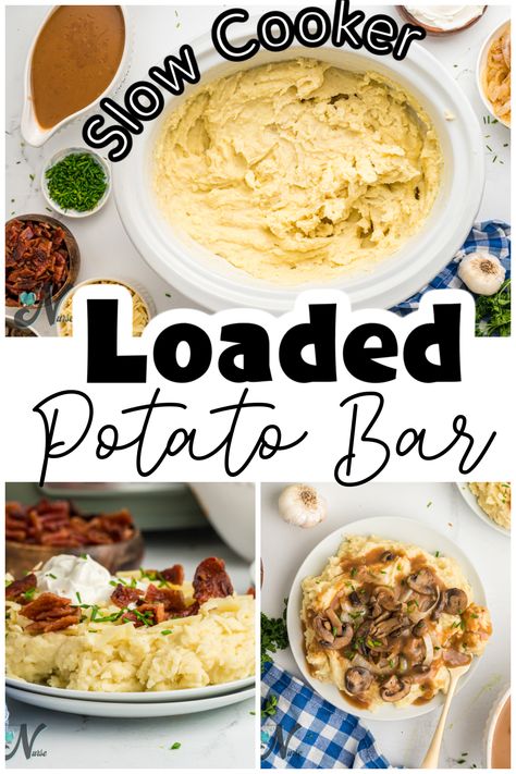 Slow Cooker mashed potatoes are one of the easiest ways to create a loaded potato bar. Creamy no-boil mashed potatoes with all the toppings are one of the easiest ways to make mashed potatoes to please a crowd. Mashed Potato Bar Ideas, Loaded Potato Bar, Potato Bar Ideas, Slow Cooker Mashed Potatoes, Mashed Potato Bar, Best Instapot Recipes, Make Mashed Potatoes, Parmesan Crusted Potatoes, Potato Bar