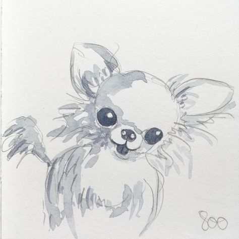 Skz Doodles, Watercolor Xmas Cards, Dogs To Draw, Chihuahua Drawing, Chihuahua Tattoo, Art Topics, White Chihuahua, Chihuahua Art, Water Watercolor