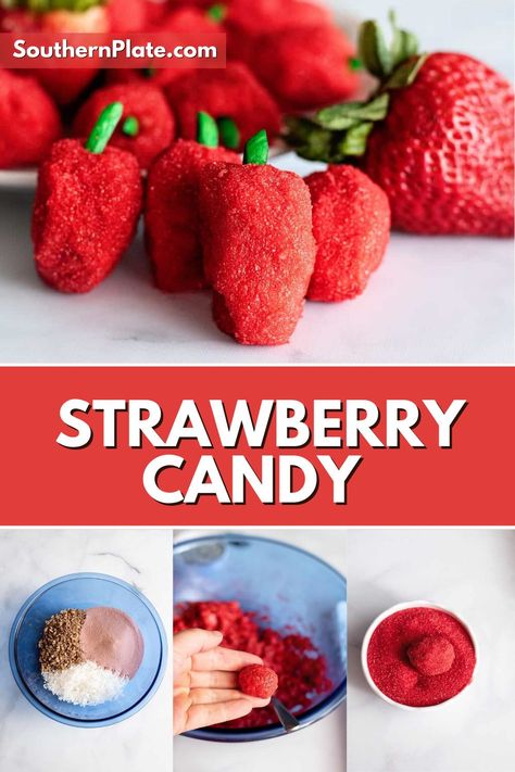 Strawberry Jello Coconut Balls, Valtine Ideas, Strawberry Candy Recipe, Jello Recipes Christmas, Strawberry Candies, Candied Strawberries Recipe, Candied Strawberry, Strawberry Jello Dessert, Candy Strawberries