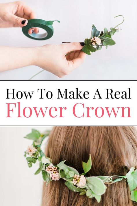 Craft a beautiful floral crown with this DIY flower headband tutorial! Perfect for creating a fairy headpiece or a floral tiara, this guide offers flower crown inspiration and step by step instructions on how to make flower crown headbands. Transform your look with a stunning flower wreath headpiece today. Make Flower Crown, Diy Floral Headpiece, Real Flower Crown, Diy Flower Headband, Diy Flower Crowns, Make A Flower Crown, Flower Crown Tutorial, Diy Floral Crown, Diy Flower Projects