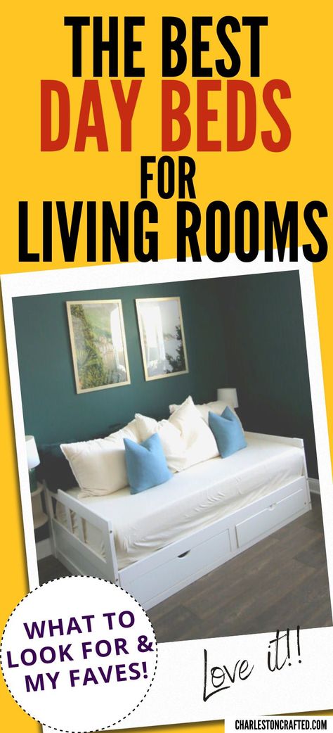 Daybeds are a great way to pack multi-function into even the smallest of rooms. Here are my favorite day beds for living rooms! Couch Daybed Room Ideas, Living Room With Day Bed Ideas, Daybed Sofa Living Room Ideas, Day Bed Bedding Ideas, Living Room Daybed Ideas, Daybed Ideas For Guest Rooms, Day Bed Living Room Ideas, Daybed Pillow Arrangement, Daybed As Couch Living Room