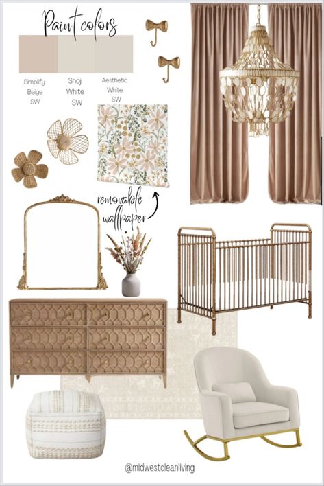 Daisy Dreams-Jumbo curated on LTK Blush And Olive Nursery, Nursery With Brass Crib, Neutral Nursery Pink Accents, Antique Gold Crib Nursery, Beige And Gold Nursery, Nursery Brass Crib, Gold Accent Nursery, Vintage Rug Nursery, Vintage Floral Nursery Ideas