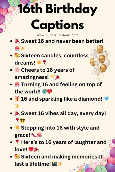 Happy 16th Birthday Captions For Instagram 16th Birthday Captions Instagram, Sweet 16 Birthday Captions, Sweet 16 Instagram Captions, 16 Birthday Captions, 16th Birthday Captions, 16th Birthday Quotes, Birthday Captions For Myself, Happy Birthday Captions, Birthday Captions Instagram