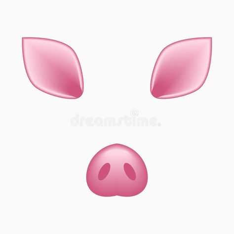 Pig face elements - ears and nose. Selfie photo and video chart filter with cartoon animals mask. Vector. Pig face elements - ears and nose. Selfie photo and vector illustration Pig Ears Template, Pig Face Drawing, Pig Face Mask, Animals Mask, Pig Eyes, Letter D Crafts, How To Draw Ears, Decoration Vitrine, Pig Face