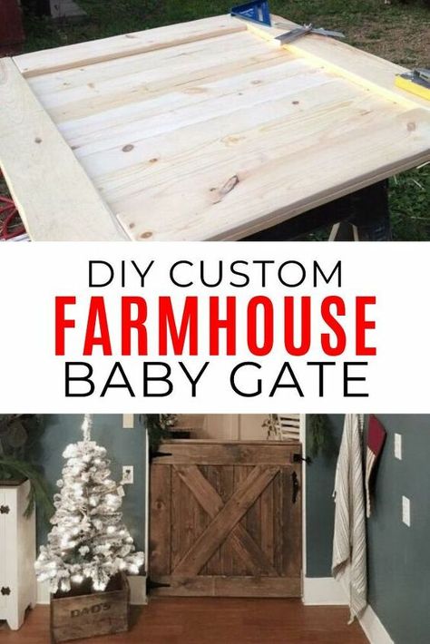 Hate those ugly standard baby gates? If you're looking for a unique custom made baby gate to match your farmhouse home decor you'll want to check this diy project. Use this gate for stairs or to dog proof your home. #diy #babygate #farmhouse Wood Baby Gate, Dog Gates For Stairs, Barn Door Baby Gate, Diy Baby Gate, Baby Gate For Stairs, Gate For Stairs, Pallet Barn, Basket Makeover, General Finishes Milk Paint