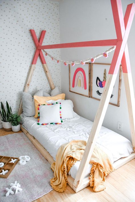 Chunky Teepee Bed Kids Teepee Bed Farmhouse Teepee Bed Tee - Etsy Tee Pee Bed, Toddler Bed Girl, Teepee Bed, Surf Room, Bed Kids, Kids Teepee, Montessori Bed, Tee Pee, Toddler Room Decor