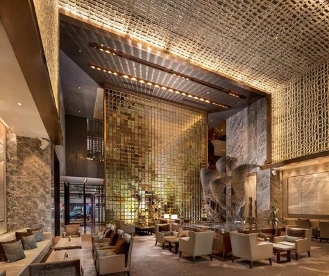 Conrad Beijing in China Modern Hotel Lobby, Modern Lobby, Blitz Design, Hotel Ideas, Aesthetic Interior Design, Hotel Lobby Design, Luxurious Interior Design, Backyard Seating, Lobby Interior