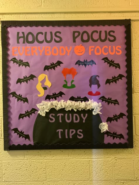 Holloween Board Ideas For Work, Halloween Teacher Bulletin Board, Halloween Bulletin Board Ideas For High School, Resident Assistant Bulletin Boards Halloween, Ra Bulletin Boards Midterms, Ra Halloween Programs, October Middle School Bulletin Boards, Midterms Bulletin Board, Educational Bulletin Board Ideas